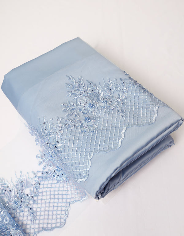 Beaded Border Lace Mix and Match - (Baby Blue) + Satin (Baby Blue)